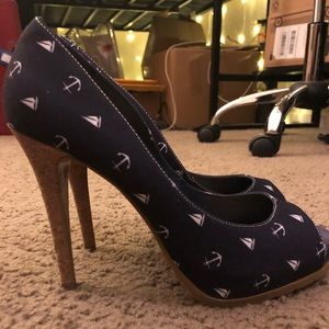 Charles And Keith Navy Open Toe Pumps Size 38